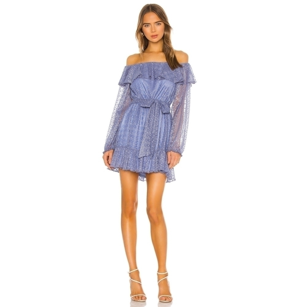 Tularosa Zeely Off Shoulder Mini Dress in Blue Saphire Medium